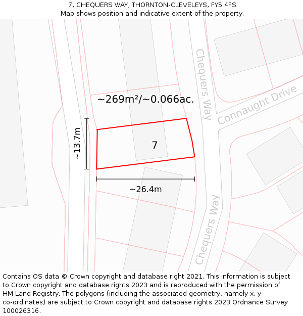 7, CHEQUERS WAY, THORNTON-CLEVELEYS, FY5 4FS: Plot and title map