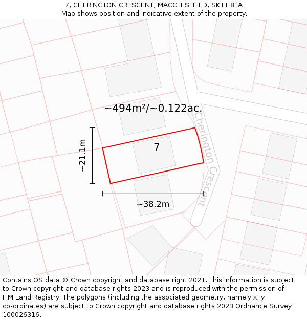 7, CHERINGTON CRESCENT, MACCLESFIELD, SK11 8LA: Plot and title map