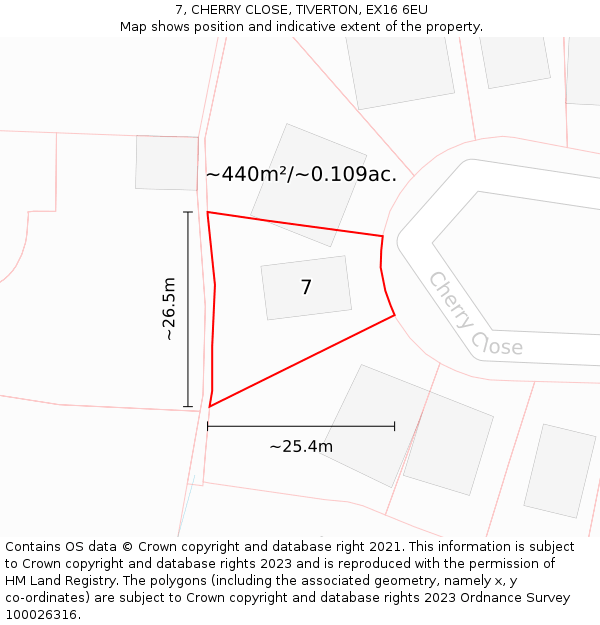 7, CHERRY CLOSE, TIVERTON, EX16 6EU: Plot and title map