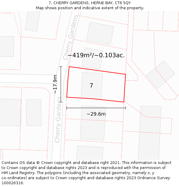 7, CHERRY GARDENS, HERNE BAY, CT6 5QY: Plot and title map