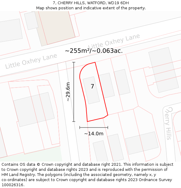 7, CHERRY HILLS, WATFORD, WD19 6DH: Plot and title map