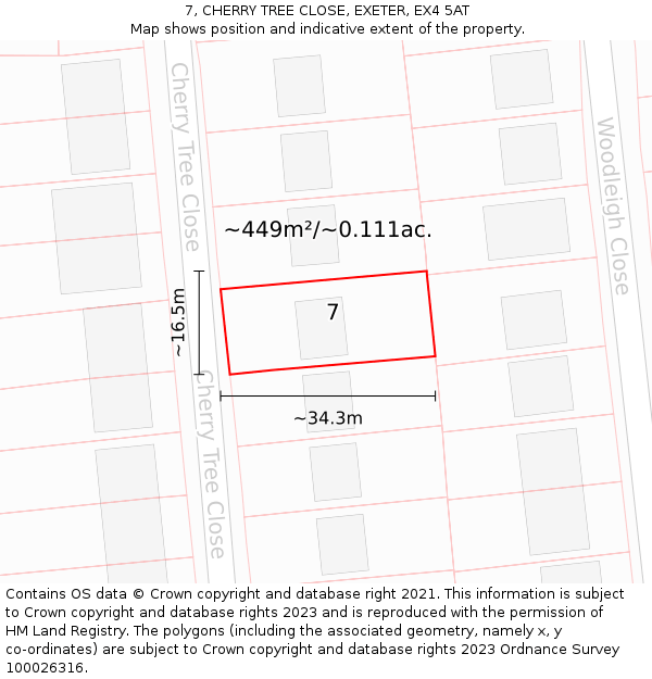 7, CHERRY TREE CLOSE, EXETER, EX4 5AT: Plot and title map