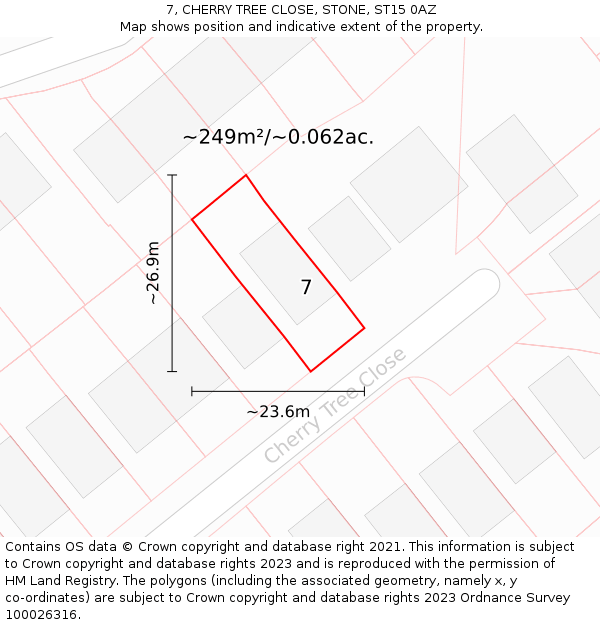 7, CHERRY TREE CLOSE, STONE, ST15 0AZ: Plot and title map