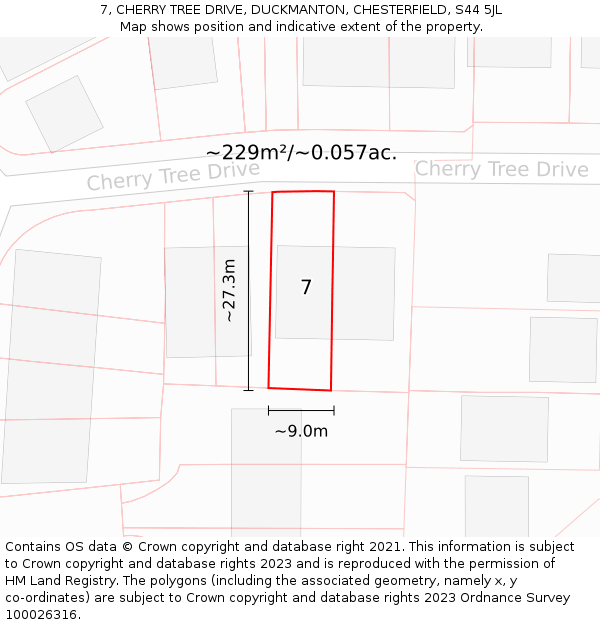 7, CHERRY TREE DRIVE, DUCKMANTON, CHESTERFIELD, S44 5JL: Plot and title map