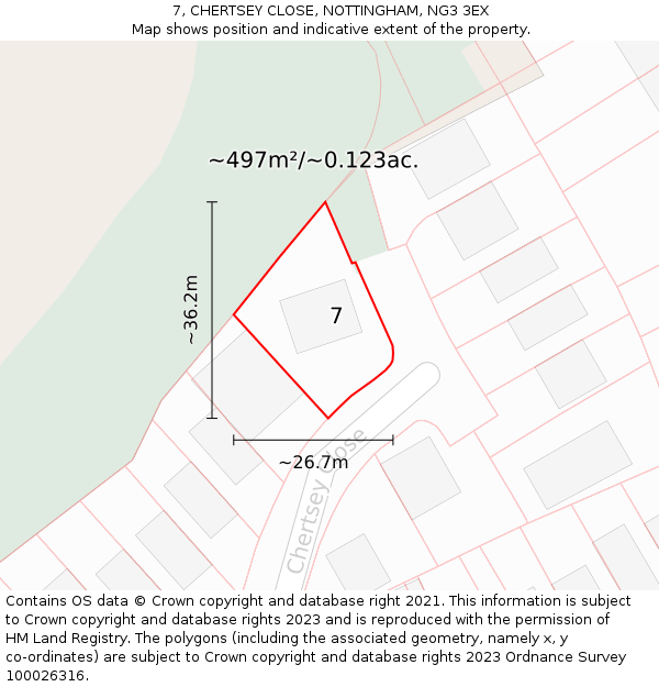 7, CHERTSEY CLOSE, NOTTINGHAM, NG3 3EX: Plot and title map