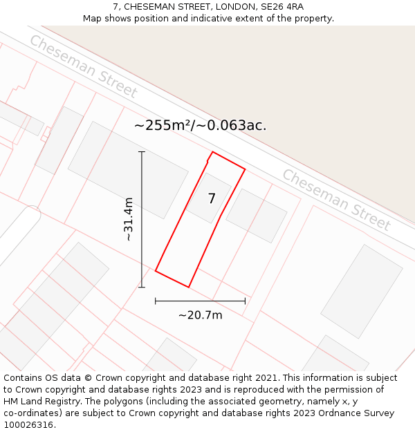 7, CHESEMAN STREET, LONDON, SE26 4RA: Plot and title map