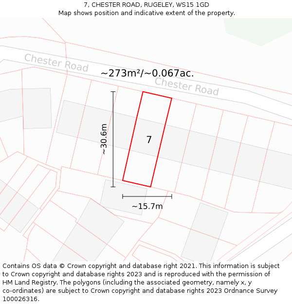 7, CHESTER ROAD, RUGELEY, WS15 1GD: Plot and title map