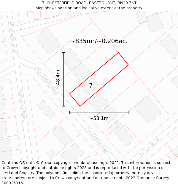 7, CHESTERFIELD ROAD, EASTBOURNE, BN20 7NT: Plot and title map