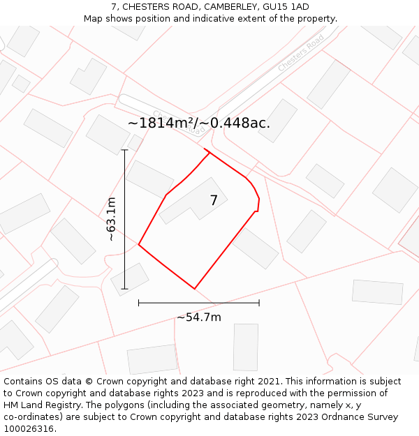 7, CHESTERS ROAD, CAMBERLEY, GU15 1AD: Plot and title map