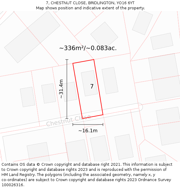 7, CHESTNUT CLOSE, BRIDLINGTON, YO16 6YT: Plot and title map