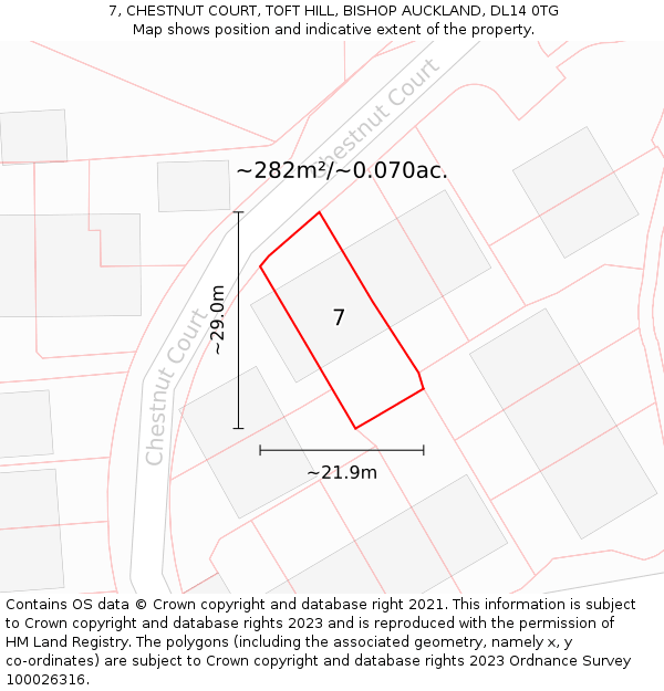 7, CHESTNUT COURT, TOFT HILL, BISHOP AUCKLAND, DL14 0TG: Plot and title map