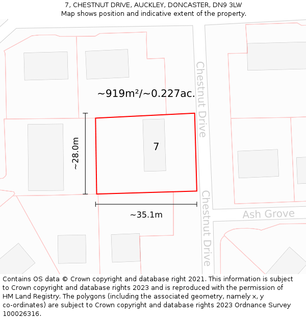 7, CHESTNUT DRIVE, AUCKLEY, DONCASTER, DN9 3LW: Plot and title map