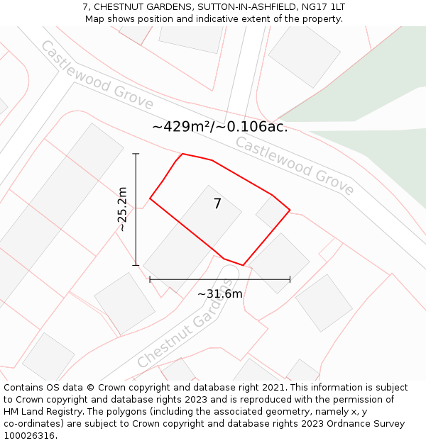 7, CHESTNUT GARDENS, SUTTON-IN-ASHFIELD, NG17 1LT: Plot and title map