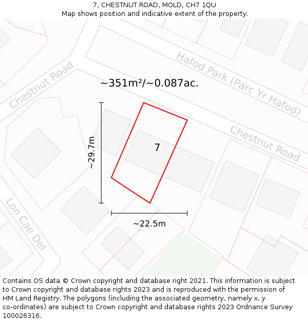 7, CHESTNUT ROAD, MOLD, CH7 1QU: Plot and title map