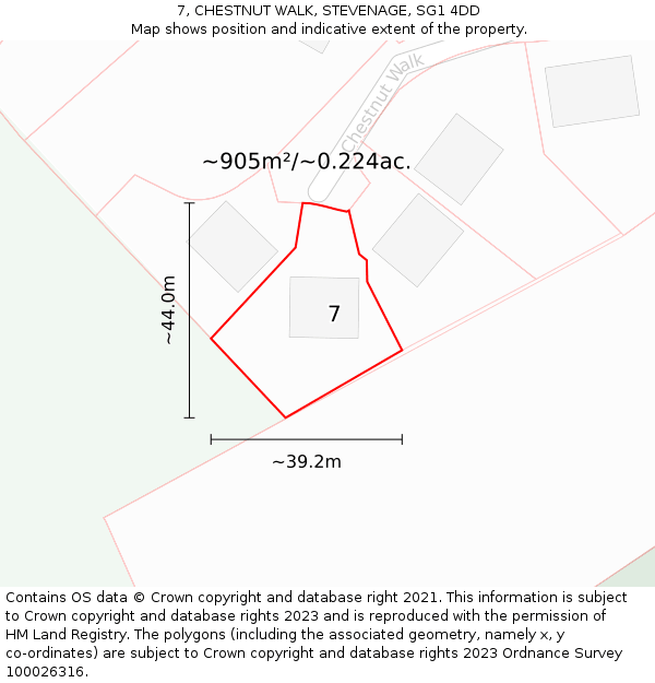 7, CHESTNUT WALK, STEVENAGE, SG1 4DD: Plot and title map