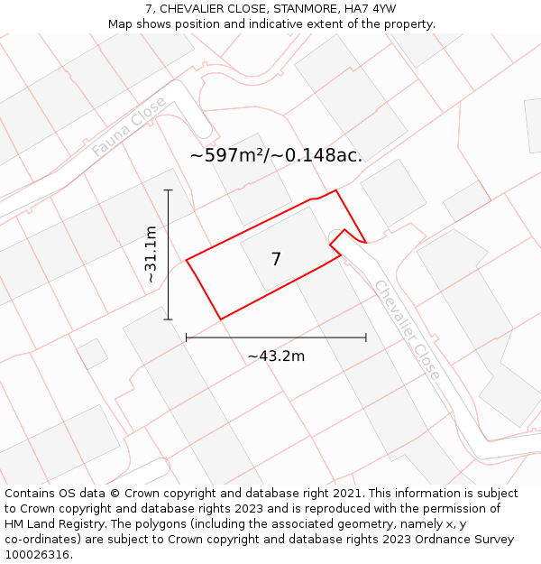 7, CHEVALIER CLOSE, STANMORE, HA7 4YW: Plot and title map