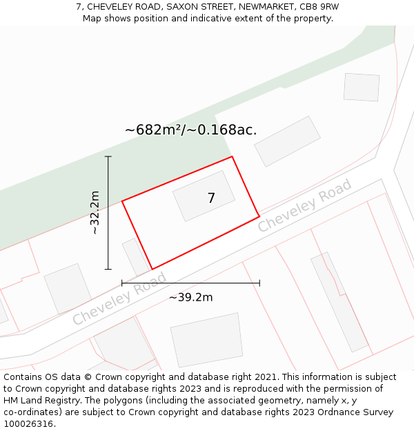 7, CHEVELEY ROAD, SAXON STREET, NEWMARKET, CB8 9RW: Plot and title map