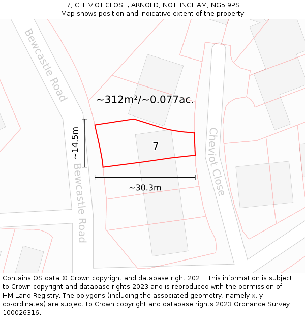 7, CHEVIOT CLOSE, ARNOLD, NOTTINGHAM, NG5 9PS: Plot and title map