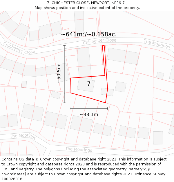 7, CHICHESTER CLOSE, NEWPORT, NP19 7LJ: Plot and title map