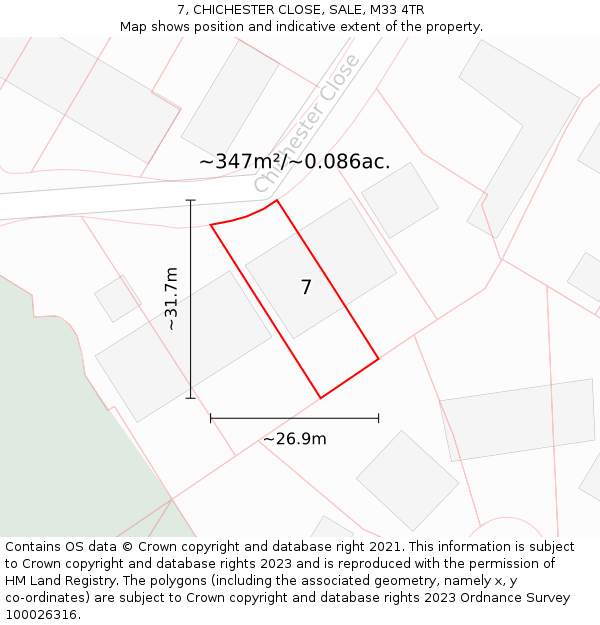 7, CHICHESTER CLOSE, SALE, M33 4TR: Plot and title map