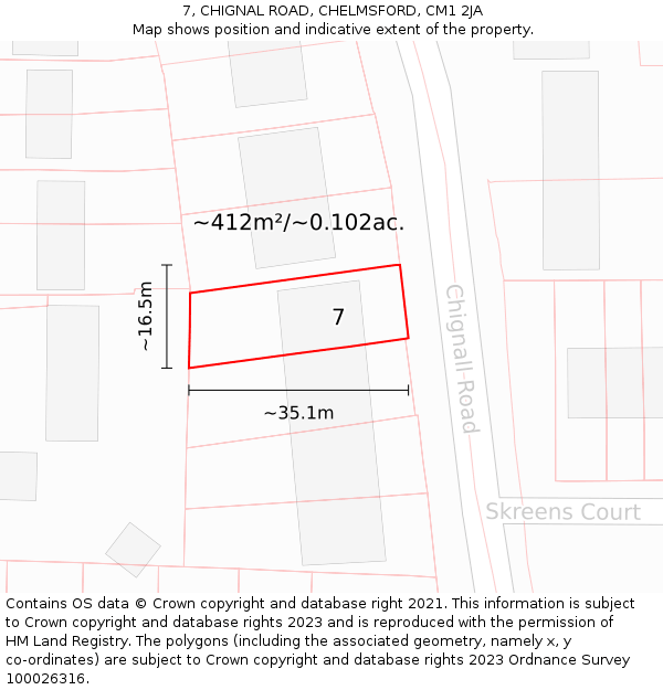 7, CHIGNAL ROAD, CHELMSFORD, CM1 2JA: Plot and title map