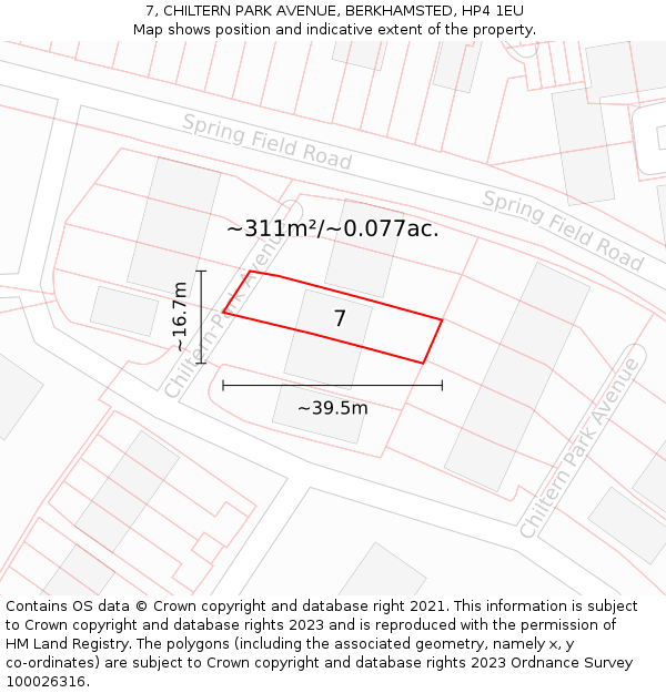 7, CHILTERN PARK AVENUE, BERKHAMSTED, HP4 1EU: Plot and title map