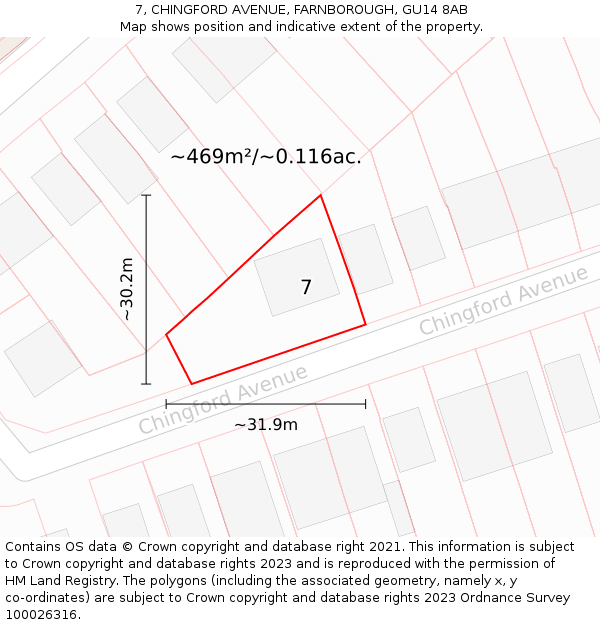 7, CHINGFORD AVENUE, FARNBOROUGH, GU14 8AB: Plot and title map