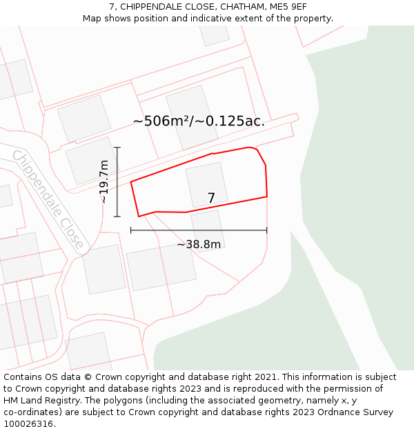 7, CHIPPENDALE CLOSE, CHATHAM, ME5 9EF: Plot and title map