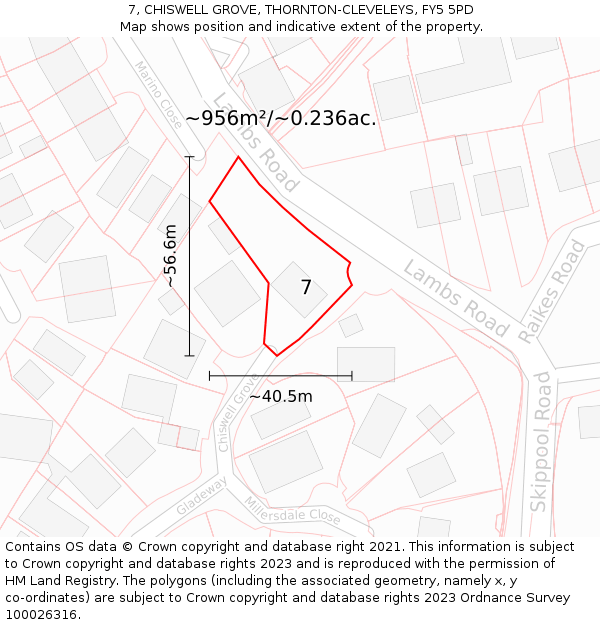 7, CHISWELL GROVE, THORNTON-CLEVELEYS, FY5 5PD: Plot and title map