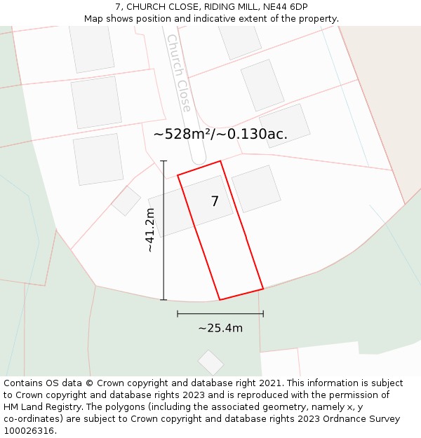 7, CHURCH CLOSE, RIDING MILL, NE44 6DP: Plot and title map