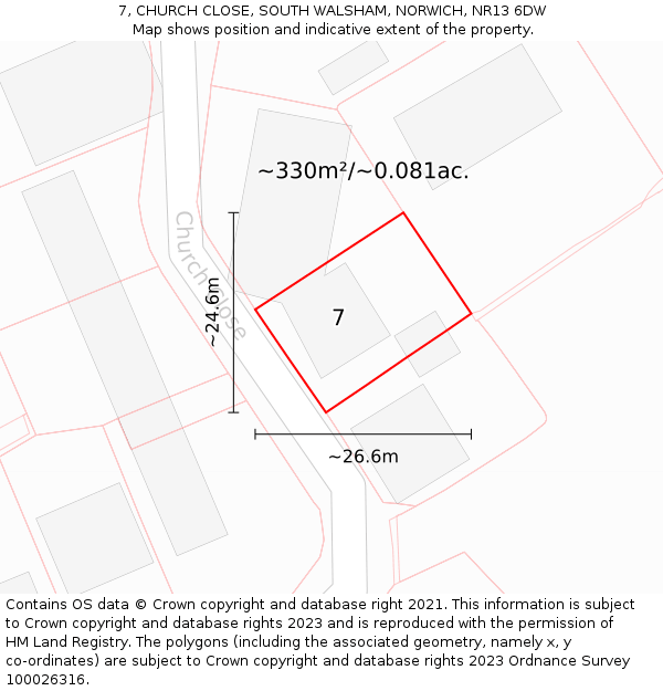 7, CHURCH CLOSE, SOUTH WALSHAM, NORWICH, NR13 6DW: Plot and title map