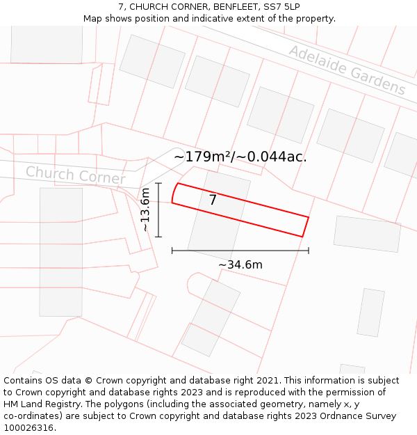 7, CHURCH CORNER, BENFLEET, SS7 5LP: Plot and title map