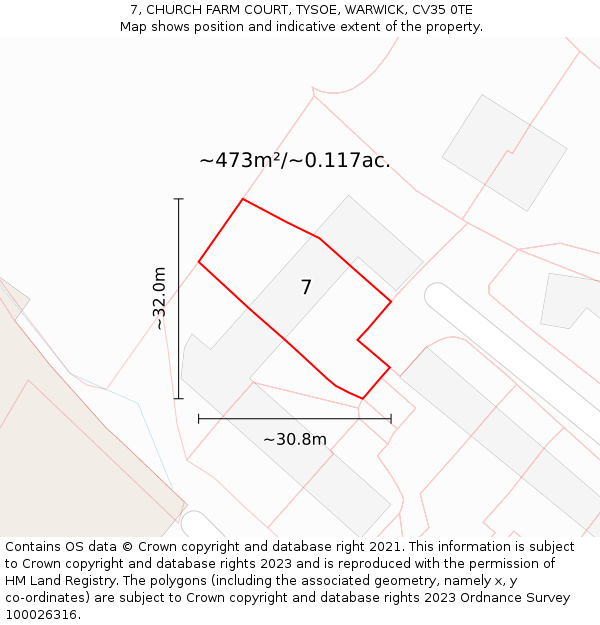 7, CHURCH FARM COURT, TYSOE, WARWICK, CV35 0TE: Plot and title map