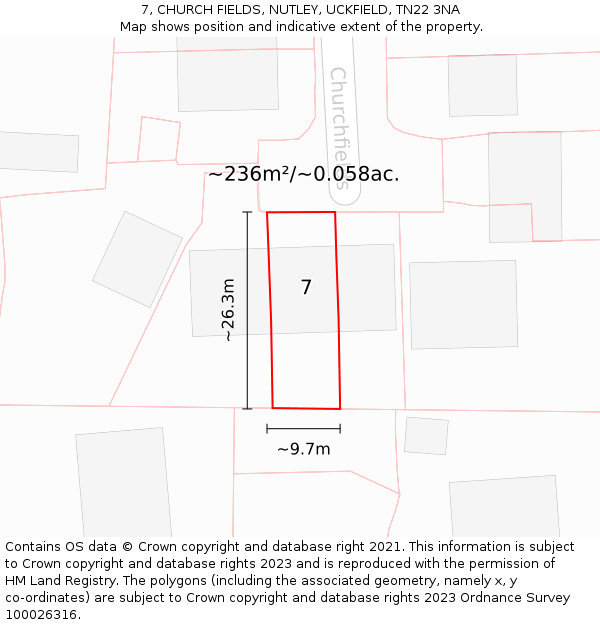 7, CHURCH FIELDS, NUTLEY, UCKFIELD, TN22 3NA: Plot and title map