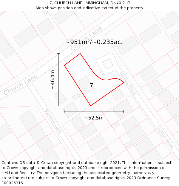 7, CHURCH LANE, IMMINGHAM, DN40 2HB: Plot and title map