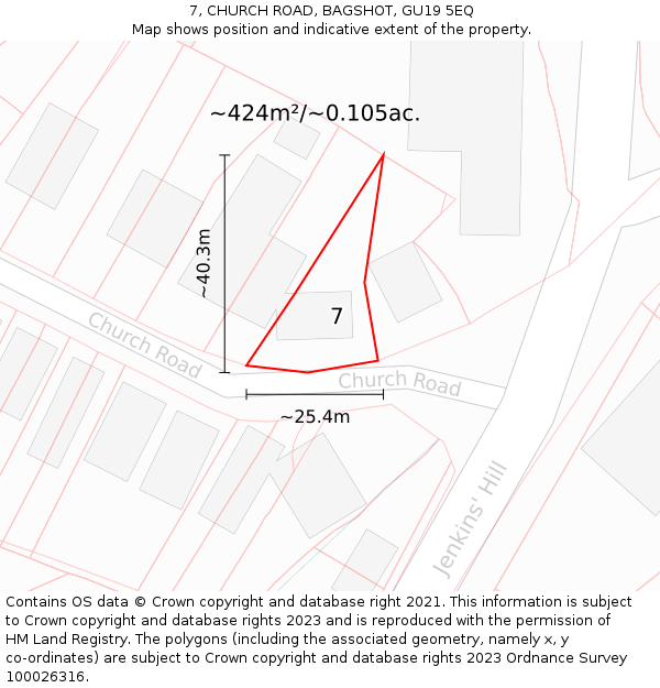 7, CHURCH ROAD, BAGSHOT, GU19 5EQ: Plot and title map