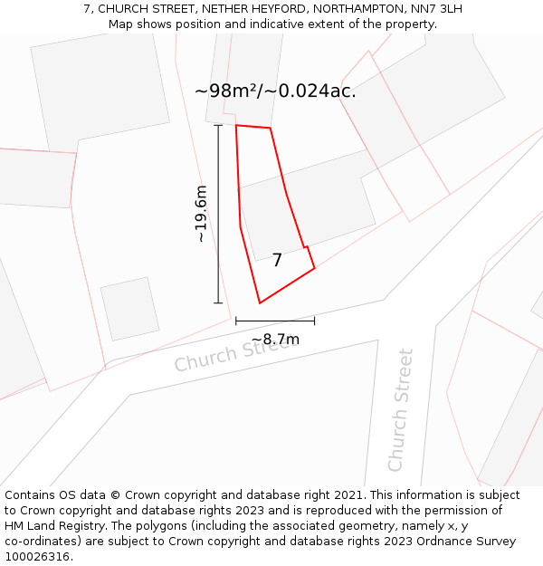 7, CHURCH STREET, NETHER HEYFORD, NORTHAMPTON, NN7 3LH: Plot and title map