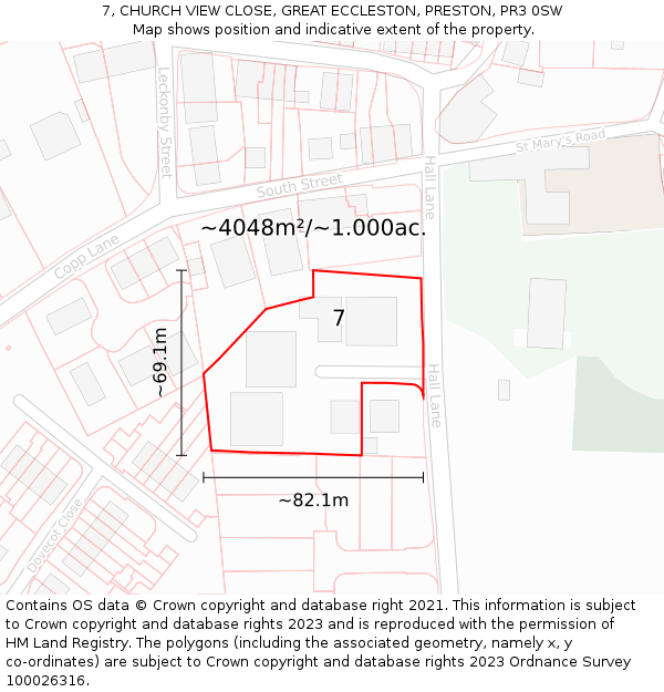 7, CHURCH VIEW CLOSE, GREAT ECCLESTON, PRESTON, PR3 0SW: Plot and title map