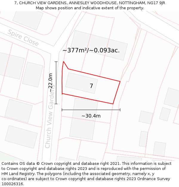 7, CHURCH VIEW GARDENS, ANNESLEY WOODHOUSE, NOTTINGHAM, NG17 9JR: Plot and title map