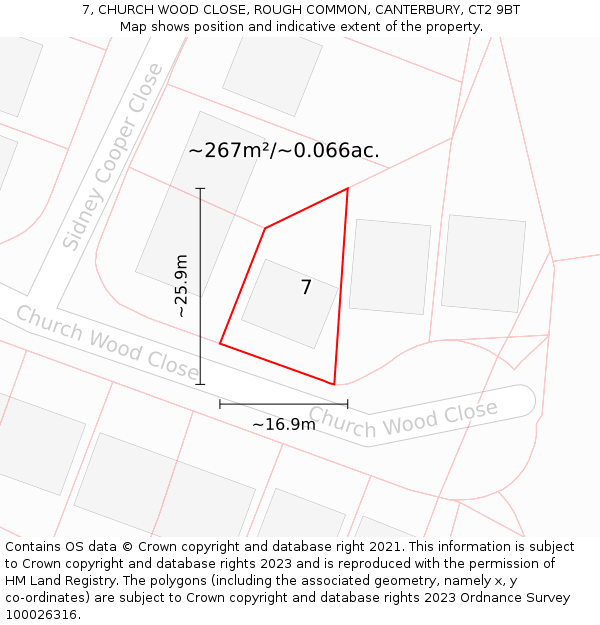 7, CHURCH WOOD CLOSE, ROUGH COMMON, CANTERBURY, CT2 9BT: Plot and title map