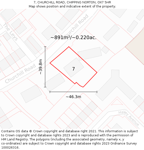 7, CHURCHILL ROAD, CHIPPING NORTON, OX7 5HR: Plot and title map