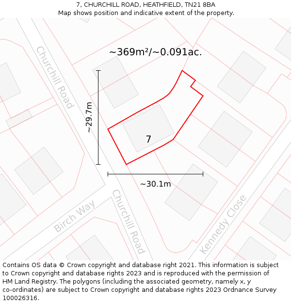 7, CHURCHILL ROAD, HEATHFIELD, TN21 8BA: Plot and title map