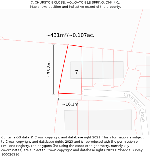 7, CHURSTON CLOSE, HOUGHTON LE SPRING, DH4 4XL: Plot and title map