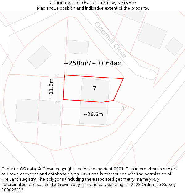 7, CIDER MILL CLOSE, CHEPSTOW, NP16 5RY: Plot and title map