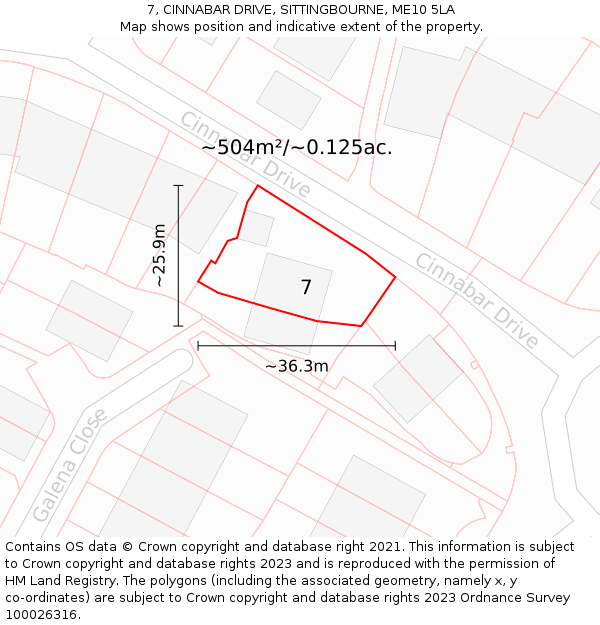 7, CINNABAR DRIVE, SITTINGBOURNE, ME10 5LA: Plot and title map