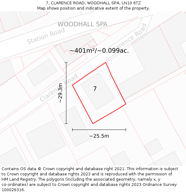 7, CLARENCE ROAD, WOODHALL SPA, LN10 6TZ: Plot and title map