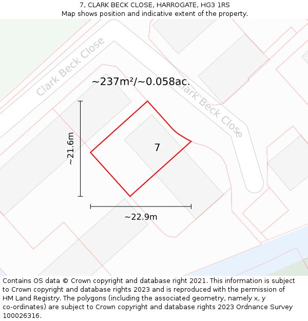 7, CLARK BECK CLOSE, HARROGATE, HG3 1RS: Plot and title map