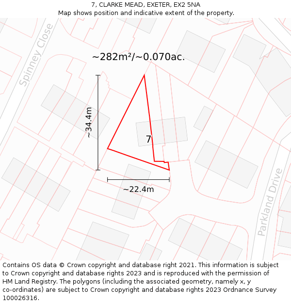 7, CLARKE MEAD, EXETER, EX2 5NA: Plot and title map