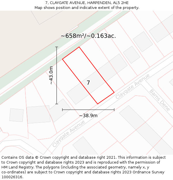 7, CLAYGATE AVENUE, HARPENDEN, AL5 2HE: Plot and title map