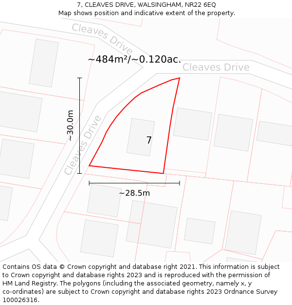 7, CLEAVES DRIVE, WALSINGHAM, NR22 6EQ: Plot and title map